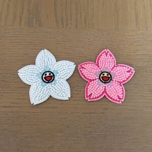 Pink and White Beaded Flower Patches sewn on